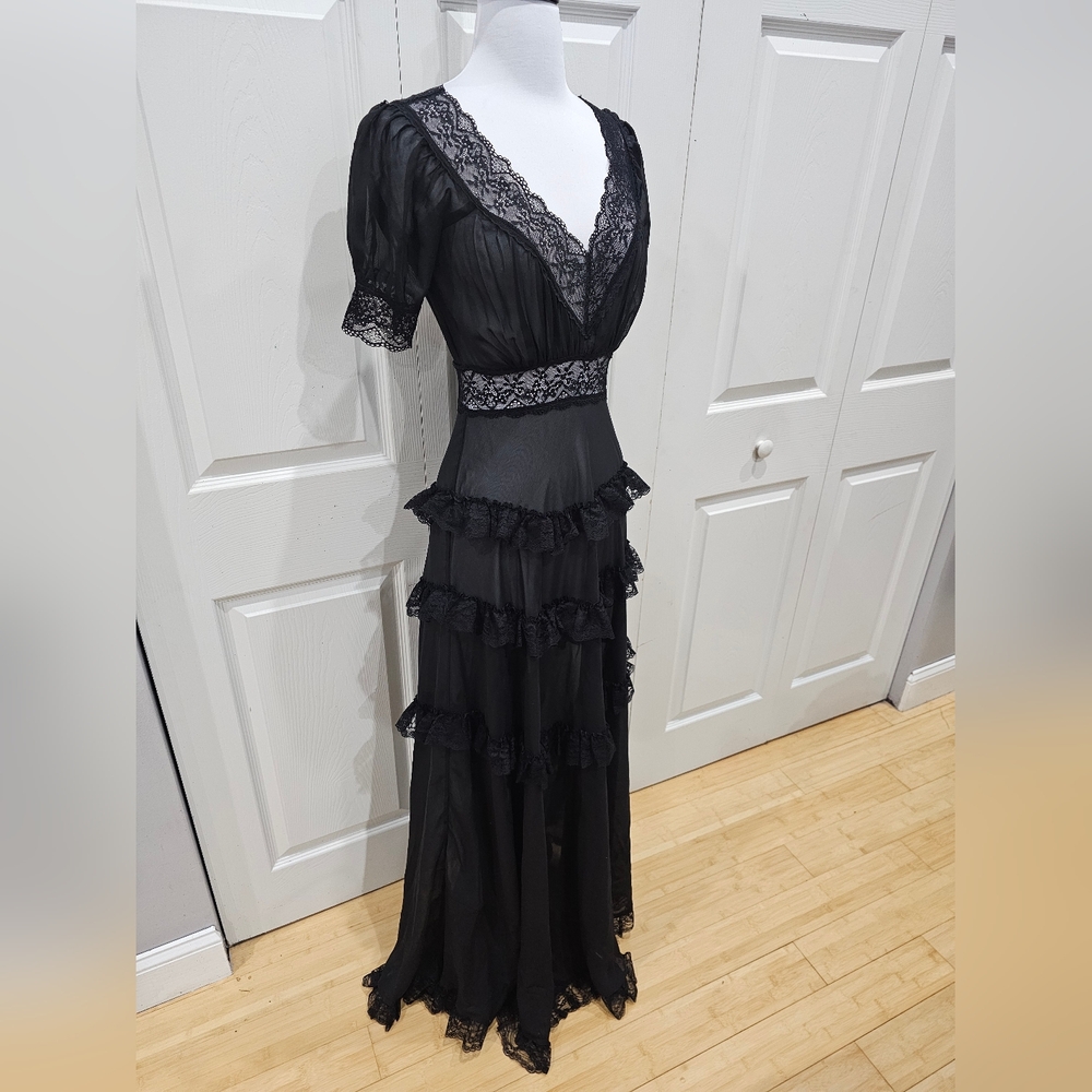 Dolls Kill Sexy Goth Widow Perpetual Night Lace Mesh Maxi Dress XXS XS - Picture 3 of 9